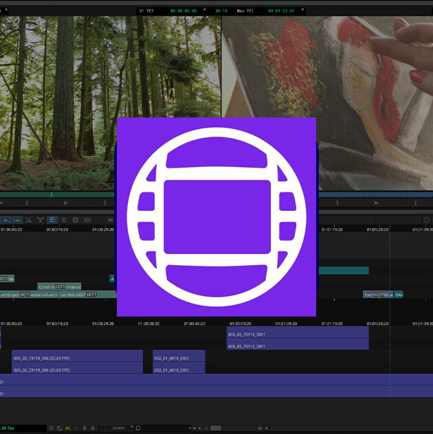 Avid Media Composer logo on video editing timeline